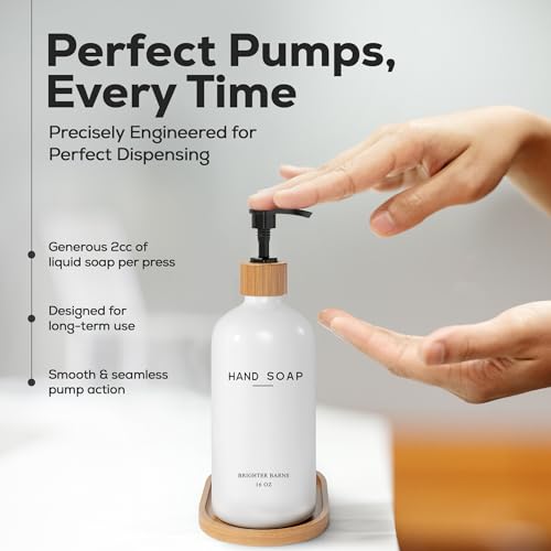 Luxury Glass Hand and Dish Soap Dispenser Set by Brighter Barns - Kitchen Soap Dispenser Set with Tray - Bamboo Pump Bottle for Kitchen Sink - Boho Home Decor, Modern Decor in Restaurant (Black/White) - color: Black White Hd