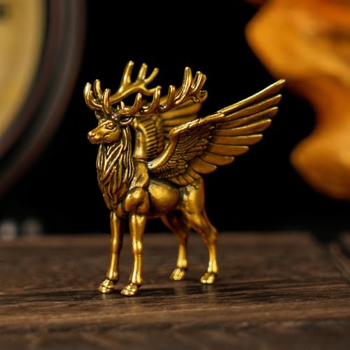 CHOVY Winged Brass Elk Statue - 100% Solid Handcrafted Lost-Wax Cast Sculpture, Nordic Mythical Creature Art, Steampunk Winged Beast Decor, Premium Home Collectible, Unique Gift for Mythology Lovers - style: Flying Deer