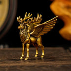 CHOVY Winged Brass Elk Statue - 100% Solid Handcrafted Lost-Wax Cast Sculpture, Nordic Mythical Creature Art, Steampunk Winged Beast Decor, Premium Home Collectible, Unique Gift for Mythology Lovers - style: Flying Deer