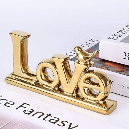 XMGZQ Love Sign Decoration,Gold Love Signs for Home Decor Statue,Gold Bird Sculpture Personalized Love Decor,Gold Style Figurine Decorative Ornaments for Living Room,Bedroom,Desktop (2 Pcs, Gold) - color: Gold, style: 2 Pcs