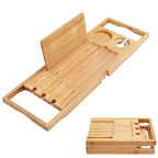 Utoplike Bamboo Bathtub Caddy Tray Bath Tray for Tub, Adjustable Bathroom Bathtub Organizer with Book Tablet Wine Glass Cup Towel Holder (24.5"-37.4") - color: 24.5-37.4 in