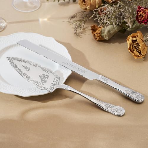 AW Bridal Silver Wedding Cake Knife And Server Set, Vintage Cake Cutting Set for Wedding, Personalized Cake Cutter Wedding Gift Bridal Shower Gift Anniversary Engagement Gift For Couple - color: Silver-I CHOOSE YOU