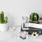Kitcom Crystal Tealight Candle Holders Set of 3, 1.97/3.15/3.94 Inches Height, Heavy Solid Hand Cut Tealight Candlesticks Set, Table Centerpieces for Home Decor, Clear