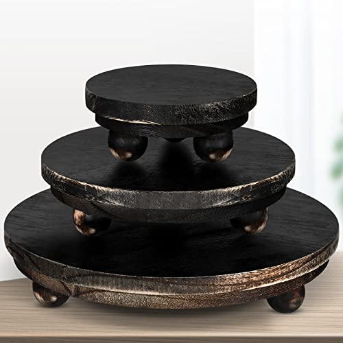 Amyhill 3 Pcs 8/6/4 Inch Wooden Risers for Display Wood Pedestal Stand Mini Tray Stand Round Wooden Pedestal Holder Rustic Riser for Decor Tiered Tray Decor Home Kitchen(Black) - color: Black, size: 8/6/4 Inch