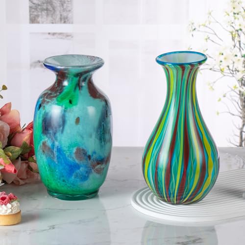 KAMMAK Colored Glass Vase, Beautiful Hand Blown Decorative Vase, Modern Art Vase for Flower Mantle Dining Table Centerpiece, Entryway Living Room Wedding Decoration (JG2068) - style: JG02068
