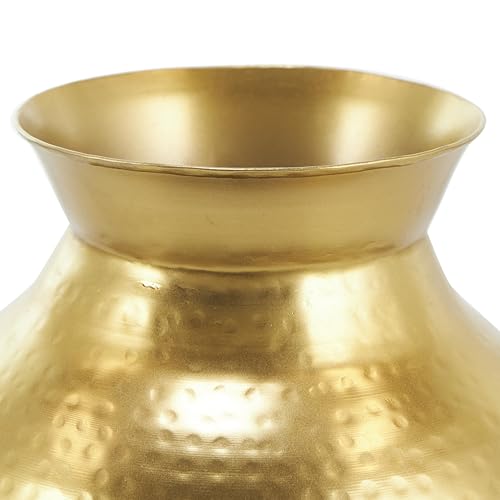 Deco 79 Metal Decorative Vase Hammered Spotted Centerpiece Vase, Flower Vase for Home Decoration 9" x 9" x 12", Gold