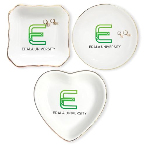 Personalized University Logo Ring Dish, Custom School Branding Ceramic Jewelry Tray, Square Round Heart Trinket Dish with Gold Rim, Elegant Desk Vanity Keepsake for Students Staff Alumni - color: Design 2