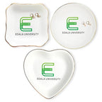 Personalized University Logo Ring Dish, Custom School Branding Ceramic Jewelry Tray, Square Round Heart Trinket Dish with Gold Rim, Elegant Desk Vanity Keepsake for Students Staff Alumni - color: Design 2