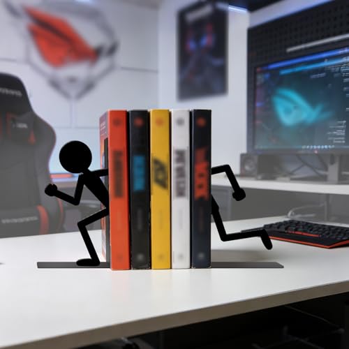 Metal Bookends Running People Bookends Decorative Cute Book Ends for Shelves Bookshelf Reading Decor Bookshelf Decor Space-Saving Desk Organizer for Book Lovers Gift - style: Running People Decorative Bookends
