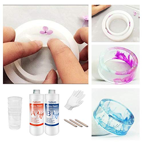 Epoxy Resin Casting and Coating Kit for Art, Jewelry, Crafts - 32 Oz | Bonus 4 pcs Graduated Cups, 3pcs Sticks, 1 Pair Rubber Gloves by Puduo - size: 32OZ