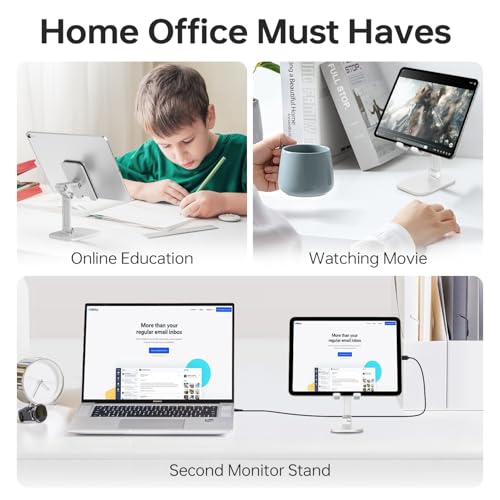 Foldable Phone Stand for Desk - Adjustable Height & Angle Cell Phone Holder, Portable Tablet Stand with Anti-Slip Base for Home, Office, and Travel, Compatible with iPhone & All 4-11" Devices (White) - color: White