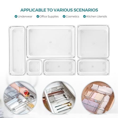 12 Pack Drawer Organizer - 3" X 6" Clear Acrylic Storage Bins with Non-Slip Pads, Versatile Desk Tray for Makeup, Jewelry, Kitchen, Bathroom, and Office Organization - size: 3"X 6"