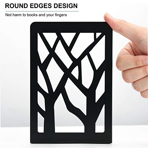 MaxGear Book Ends Tree Design Modern Bookends for Shelves, Non-Skid Bookend, Heavy Duty Metal Book Stopper for Books/CDs, Decorative Book Shelf for Home, 7 x 4.7 x 3.5”, Black (4 Pair/8 Pieces, Large) - size: 4 Pairs