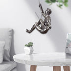 Climbing Man Wall Sculpture – Resin Decor Figure, Modern Art Accent, Black Home Ornament | Unique 3D Hanging Statue Piece, Artistic Abstract Wall Decoration Setup Living Room Bedroom Workplace Design - size: trumpet right hand, style: Silver