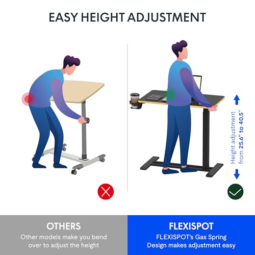 FLEXISPOT H7 Adjustable Overbed Bedside Table with Wheels Pneumatic Mobile Standing Desk Laptop Desk Rolling Computer Cart Movable Overbed Tables Hospital Home Use(27.6" W x 15.7" D, Black Maple) - color: Black Maple, size: Small