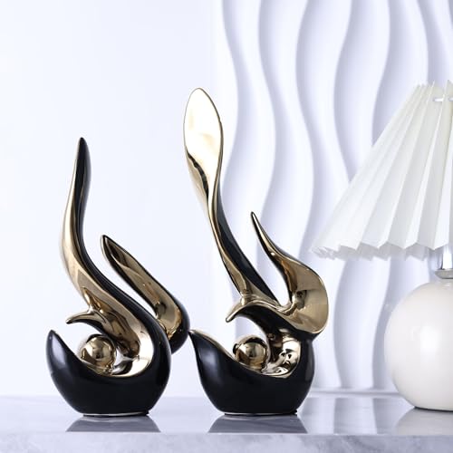XMGZQ Mid Century Modern Abstract Art Home Decor Accent,Porcelain Statues for Living Room Coffee Table Centerpieces for Dining Room,Ceramic Sculptures and Gold Knick Knacks for TV Stand Decor (Black) - color: Black