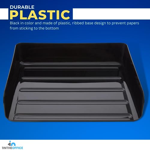 1inTheOffice Stackable Paper Tray, Legal Size Plastic Desk Tray Organizer, Side Load, Black (2 Pack)