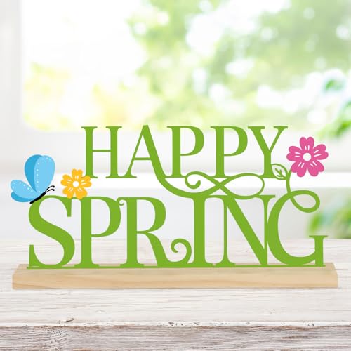 COCHIE Metal Happy Spring Sign, Spring Decorations for Home, Office, Shelf, Mantel, Indoor, Spring Flower Decor, Spring Butterfly Table Top Party Decoration (Spring) - style: Spring