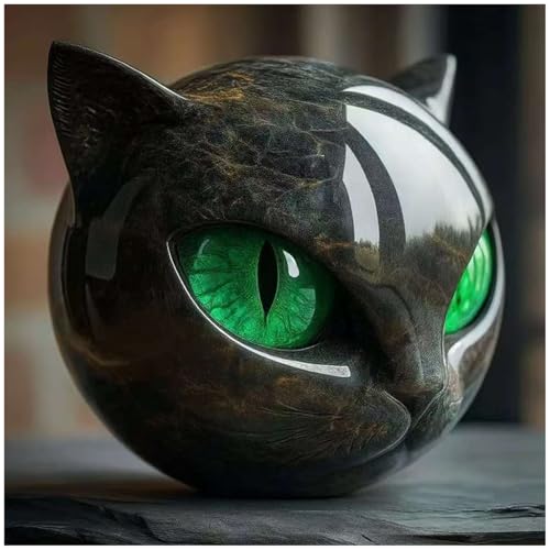 Luxury Black Cat Sculpture, Hand-Carved Crystal & Healing Stone Art Piece, Elegant Décor for Cat Lovers, Gift-Ready Memento for Home or Office, Green - size: Green
