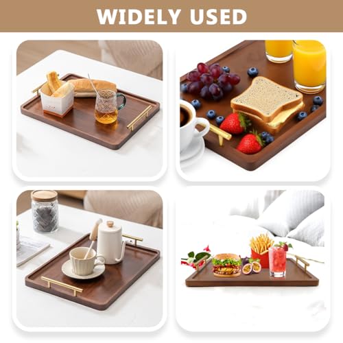 Bamboo Serving Tray with Metal Handles(15.75x11.81inch) | Home Decorative Rectangle Ottoman Platter Bathroom Vanity Tray for All Occasions, Including Installation Tools