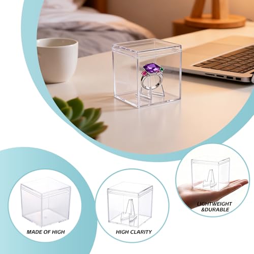 Championship Ring Display Case, Clear Acrylic Challenge Coin Holder Small Showcase with Mini Card Stand Holder, Memorabilia Box for Baseball, Super Bowl, Football Ring, Collectibles Jewelry (32)