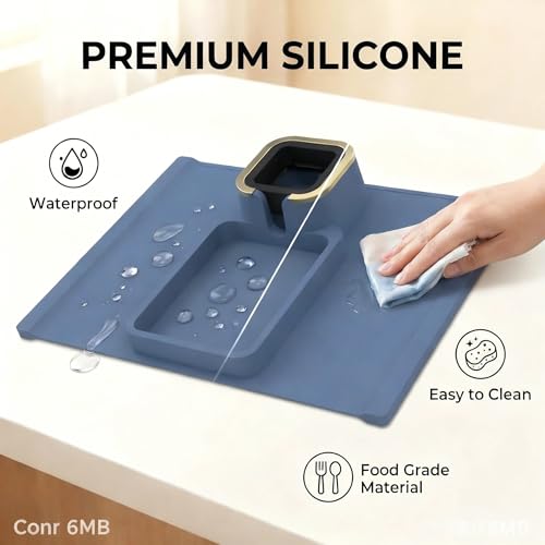 Luxury Gold Trim Couch Cup Holder Tray - Weighted Silicone Anti-Spill Sofa Armrest Organizer, Non-Slip Recliner Tray Table for Drinks, Remote, Phone - Fits Most Couch Arms, Home Gift,Blue - color: Blue