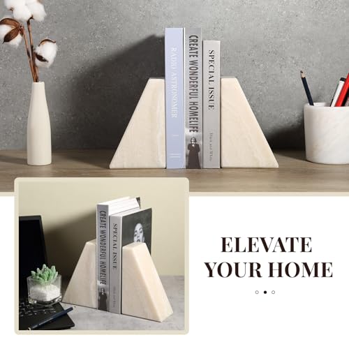 Koville Marble Bookends for Shelves, Large Bookends for Heavy Books, Non-Slip 7Lbs Stone Book Ends for CD/Movies, Modern Decorative Bookends for Shelves Table Home Decor(Navona) - color: Trapezoid-navona