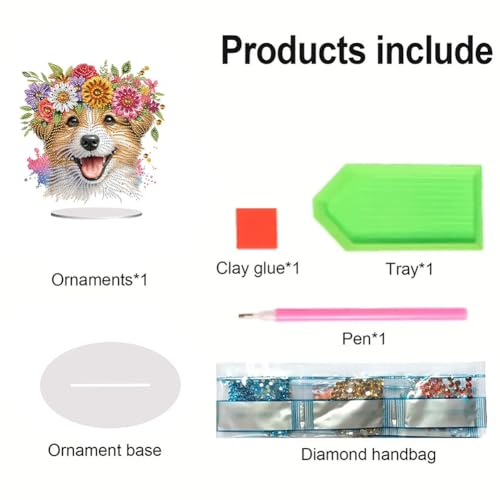 5D Tabletop Diamond Art Kit Flower Puppy, Stand Up Special Shaped Crystal Diamond Art Tabletop Kit for Adults, DIY Desktop Gem Painting Craft Desk Kit, Double Sided, Box Package (Pink) - color: Flower Puppy (Pink)