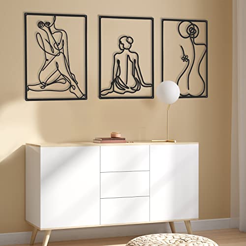 CHENGU 3 Pieces Metal Minimalist Abstract Woman Wall Art Line Drawing Wall Art Decor Single Line Female Home Hanging for Kitchen Bathroom Living Room - style: Body Style