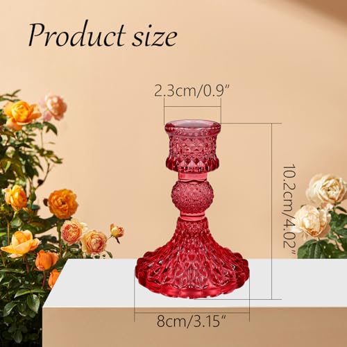 Glass Candlestick Holders Set of 2，Taper Candle Holders Fit 0.8 Inch Candles, Crystal Decorative Candle Stand Centerpiece for Table Wedding Dinning Party 4 Inch Tall (Red) - color: Red