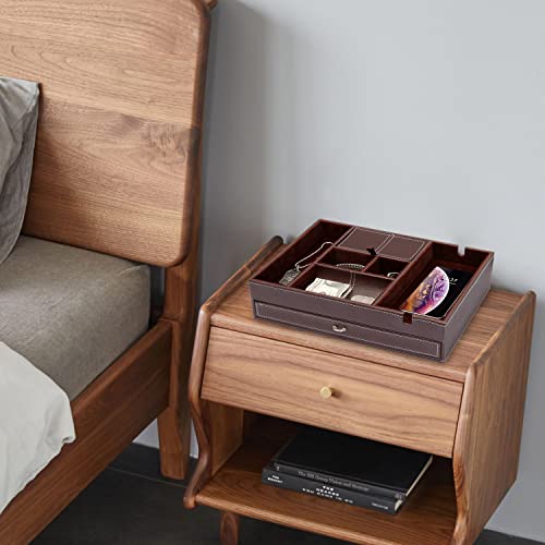 Baoyun Valet Tray for Men, 2 Layers Nightstand Organizers for Men and Women, Leather Jewelry Storage Box, Mens Dresser Top Organizer, Catch All for Jewelry Key Wallet and Phone (Brown) - color: Double-deck Brown