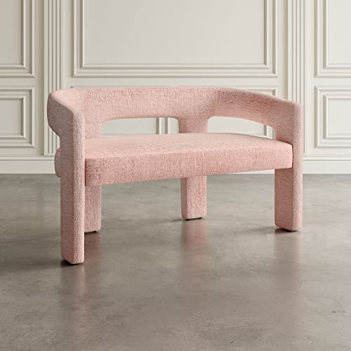 Jofran Gwen Modern Luxury Jacquard Fabric Upholstered Hallway Bedroom Sculpture Bench, 49" W X 22" D X 29.5" H, Pink - color: Pink