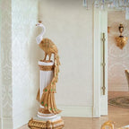 homary 27.6" Decorative Peacock Statue Large Glam Animal Sculpture Resin Crafts Home Decor for Art Ornament (White & Gold)