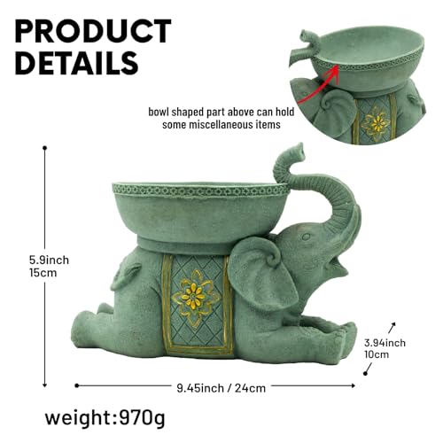 Elephant Decor Resin Sculpture with Tray – Antique Style Animal Figurine for Home, Office, Bookshelf, TV Stand – Unique Gift for Women, Moms, Friends(Green Elephant Tray) - color: Green Elephant Tray