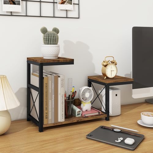 ELITEROO Desktop Shelf Organizer, 3 Tier Office Shelves, Wood Desk Organizers Storage Rack and Freestanding Display Shelf for Office, Dormitory, Home, Rustic Brown - color: Rustic Brown