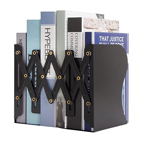 Aobopar Adjustable Book Ends, Metal Bookends for Heavy Books, Desk Book Holder for Shelves, Book Organizer for Desk, Suitable for Office, Home and School Use (Black) - color: Black
