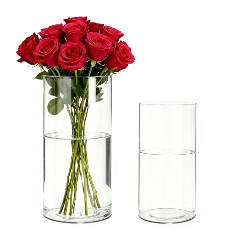 2 Pack Acrylic Cylinder Vases, Non-breakable Vase for Centerpieces,10,14 inch Tall Clear Flower Vase Bulk Floating Candle Holder for Wedding Table Home Decor and Party - size: 2 Pack(4''W x 10''H & 5''W x 14''H)