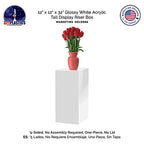 Marketing Holders Tall Acrylic Retail Display Box Cube Pedestal Art Sculpture Stand White Lucite Plinthe 12" x 12" x 32" Wedding Flower Tower One Piece Plexiglass Column
