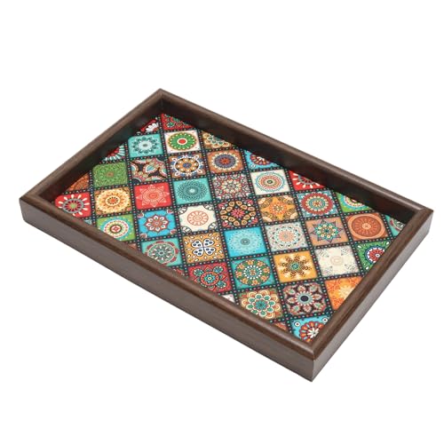Wooden Valet Tray with Leather Base, EDC Catch All Tray Nightstand Entryway Table Vanity Organizer 11.8x7.9, Boho - color: Boho