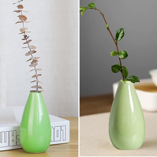 4.1 Inch Ceramic Small Bud Vase Mini Single Stem Flower Vase Decorative Floral Holder for Home Office Table Decor Desktop Centerpiece - color: Green