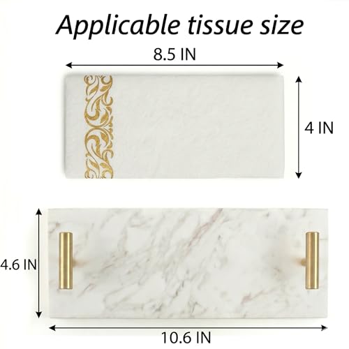 LIN CHUAN Marble Napkin Holder,Guest Towel Holder Tray,Marble Tray for Bathroom & Kitchen Countertop with Brass Handles,Paper Hand Towel Holder,White