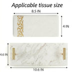 LIN CHUAN Marble Napkin Holder,Guest Towel Holder Tray,Marble Tray for Bathroom & Kitchen Countertop with Brass Handles,Paper Hand Towel Holder,White