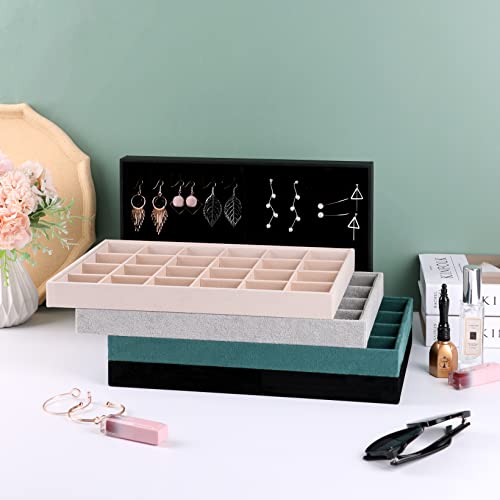 Large Velvet Jewelry Tray, Drawer Organizer for Jewelry in Dresser, Stackable Jewelry Drawer Organizer Inserts for Earring Necklace Bracelet Rings(Green,12grid) - color: Green, size: 12grid
