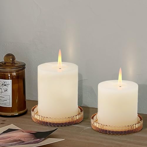 Glass Pillar Candle Holder, 4" Amber Candle Plates Set of 6, Glass Candle Holders for Wedding, Party, Holiday, Home Decor, Table Centerpiece - color: Amber, size: 6 pcs