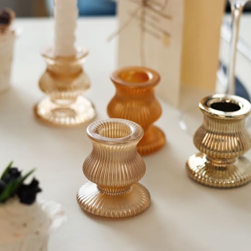 WDHODEC Gold Candlestick Holders 12PCS Glass Taper Candle Holders for Table Centerpiece Colorful Candle Sticks for Wedding, Party and Festival Decoration - color: Gold
