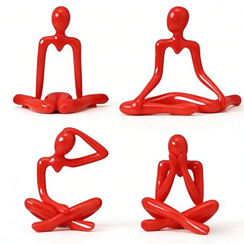 Abstract Thinker Statue Set of 4, Modern Home Decor for Shelves, Console Table & Entryway, Minimalist Neutral Aesthetic Figurines, Lightweight Safe Decor for Living Room & Office(red) - color: Red