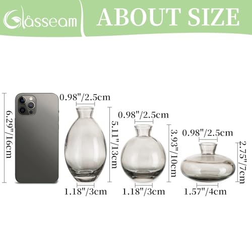 Glass Bud Vase for Centerpieces, 6Pcs/2Sets Glasseam Modern Gray Mini Small Vases for Flowers Bulk Flower Vase Set Aesthetic Cute Handmade Tiny Short Wedding Table Centerpiece Decor - color: Gray, size: 2 Sets