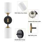 BYOLIIMA Industrial Mid Century Wall Sconce 2-Lights with White Cylinder Glass Shades Modern Bathroom Vanity Wall Lamp Matte Black and Gold Brushed Brass Finished Wall Light Fixture - color: Gold/Black-Cylinder Glass Shades