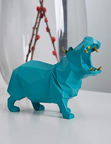 HAUCOZE Hippo Statue Animal Sculpture Figurine Modern Home Decor Table Art Gift for Bedroom Living Room Blue Polyresin 7.1 Inch - color: Blue