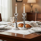 Nambé Tree of Life Sabbath Candlesticks - 8-Inch Sculptural Candle Holders, Elegant Alloy Shabbat Table Accents & Taper Candles, Hanukkah Gifts & Contemporary Judaica Décor